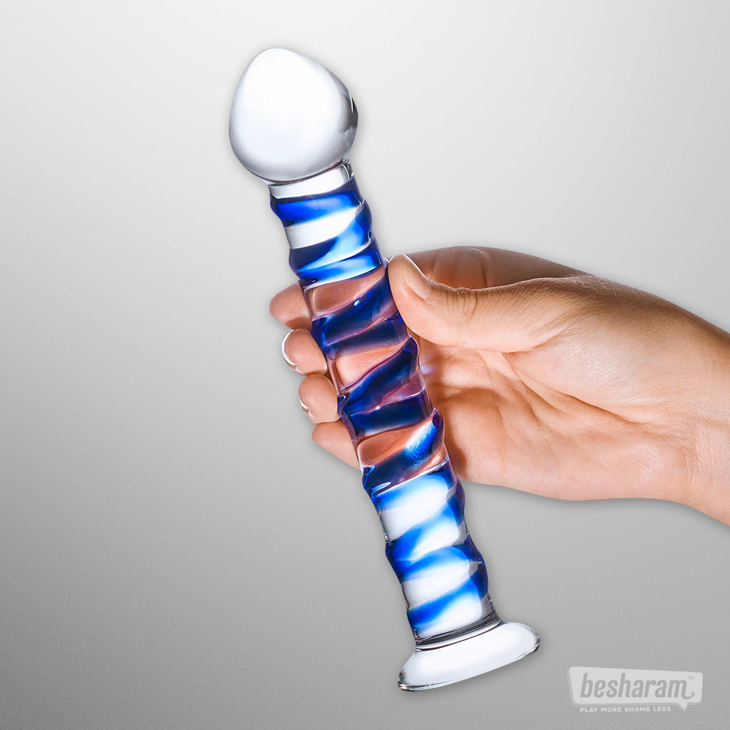 Glas Blue Spiral Glass Dildo-IMbesharam.com