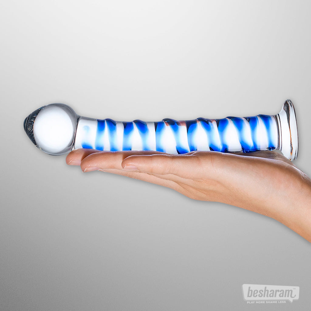 Glas Blue Spiral Glass Dildo-IMbesharam.com