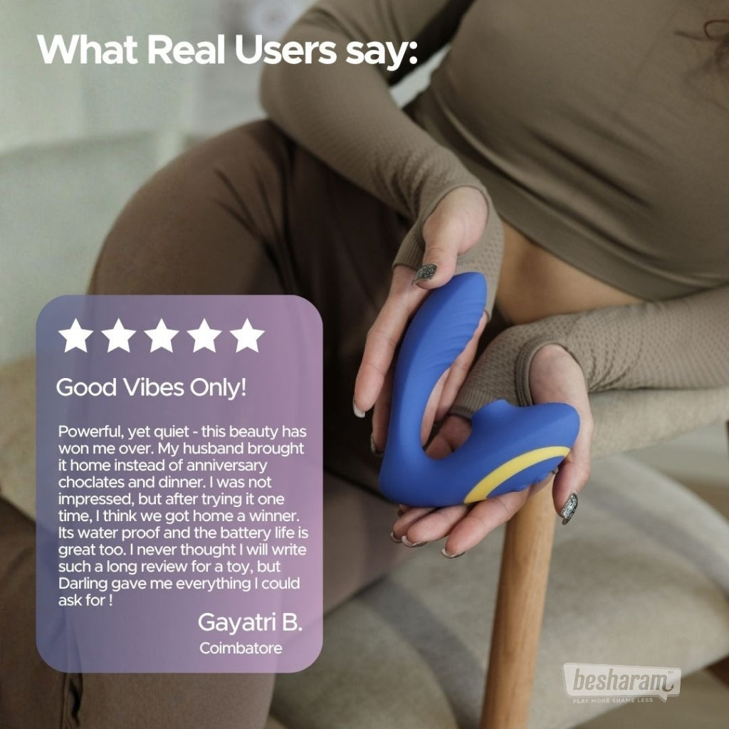 Darling Premium Dual Massager lifestyle image with customer review highlight
