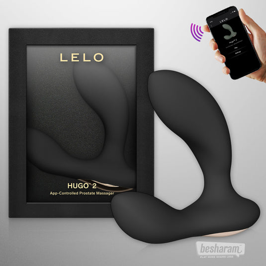 LELO Hugo 2 prostate massager displayed beside its branded box