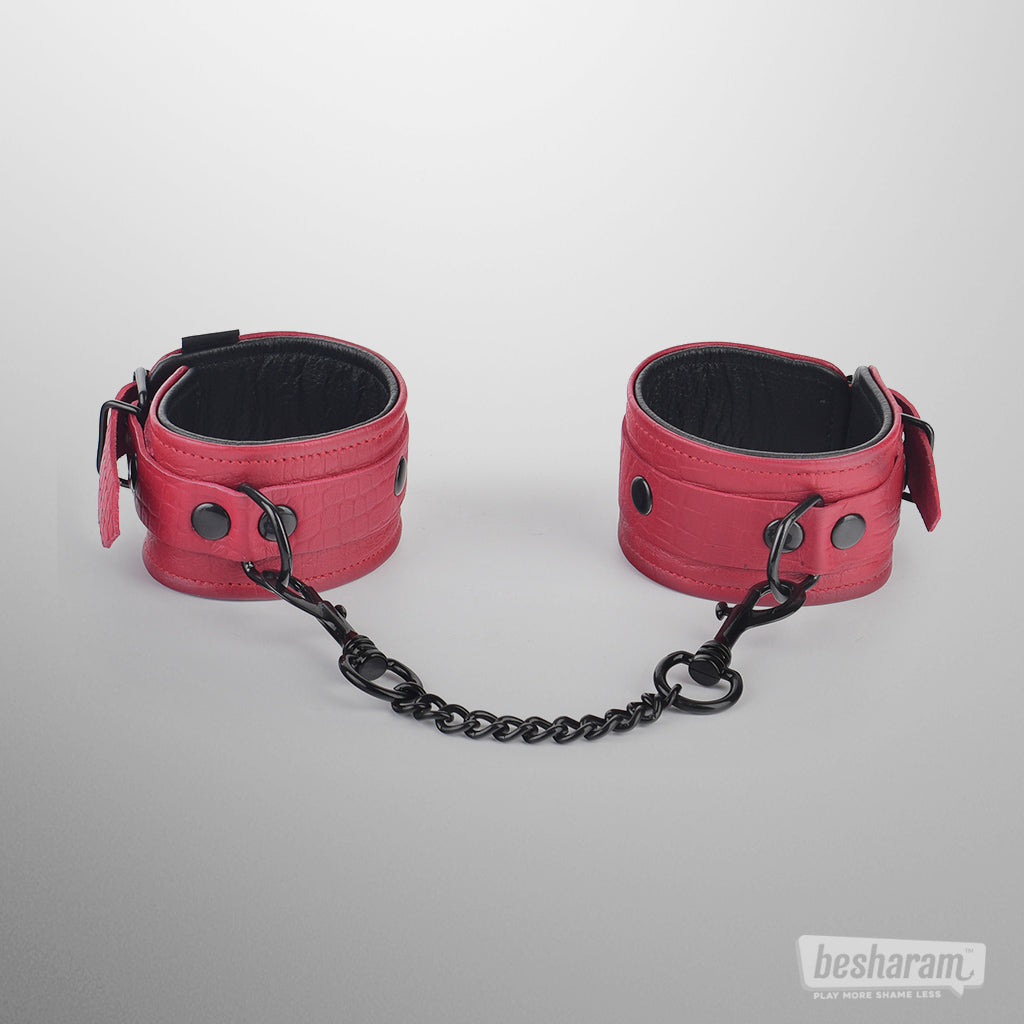 Rouge Leather Handcuffs-IMbesharam.com