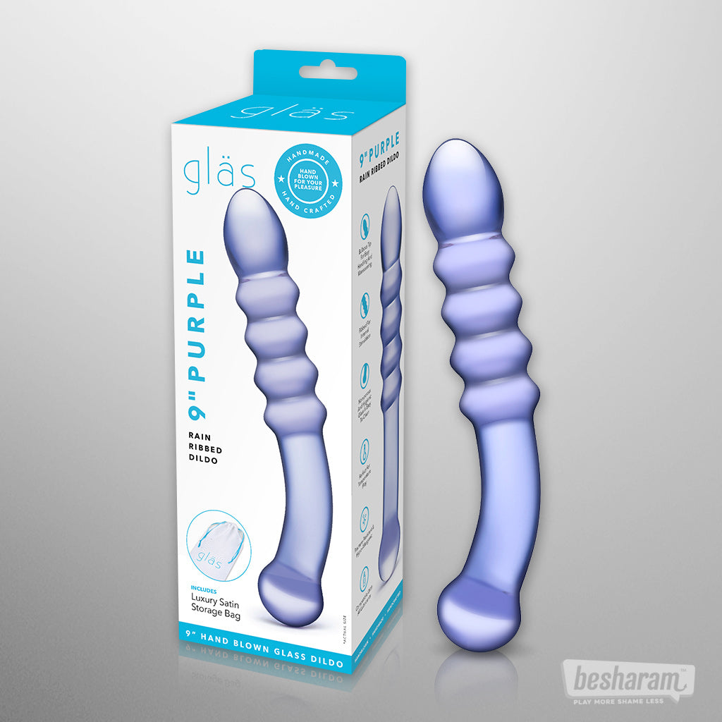 Glas Purple Rain Ribbed Dildo