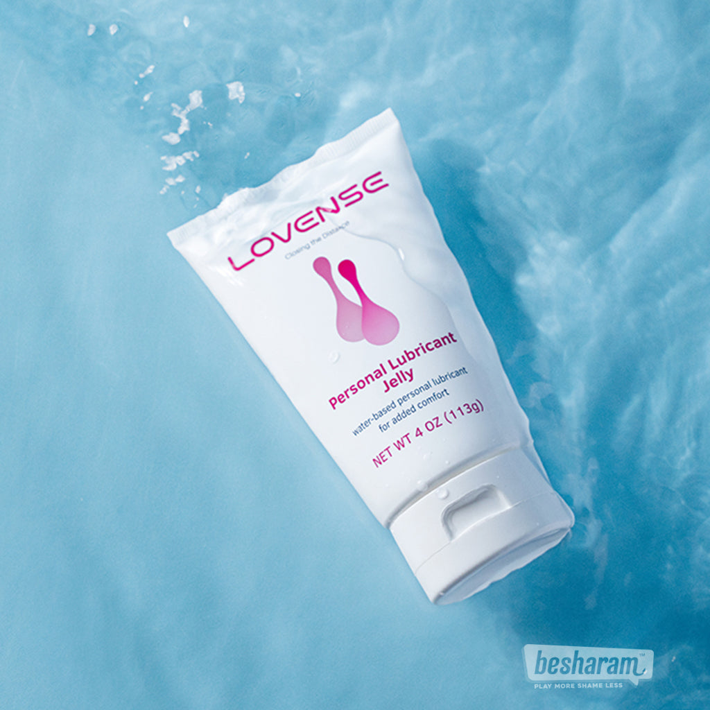 Lovense water based personal lubricant jelly tube floating on blue water