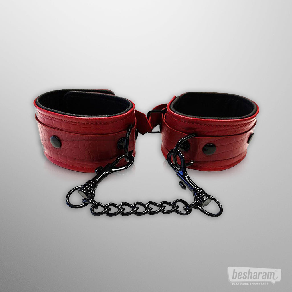 Rouge Leather Handcuffs-IMbesharam.com