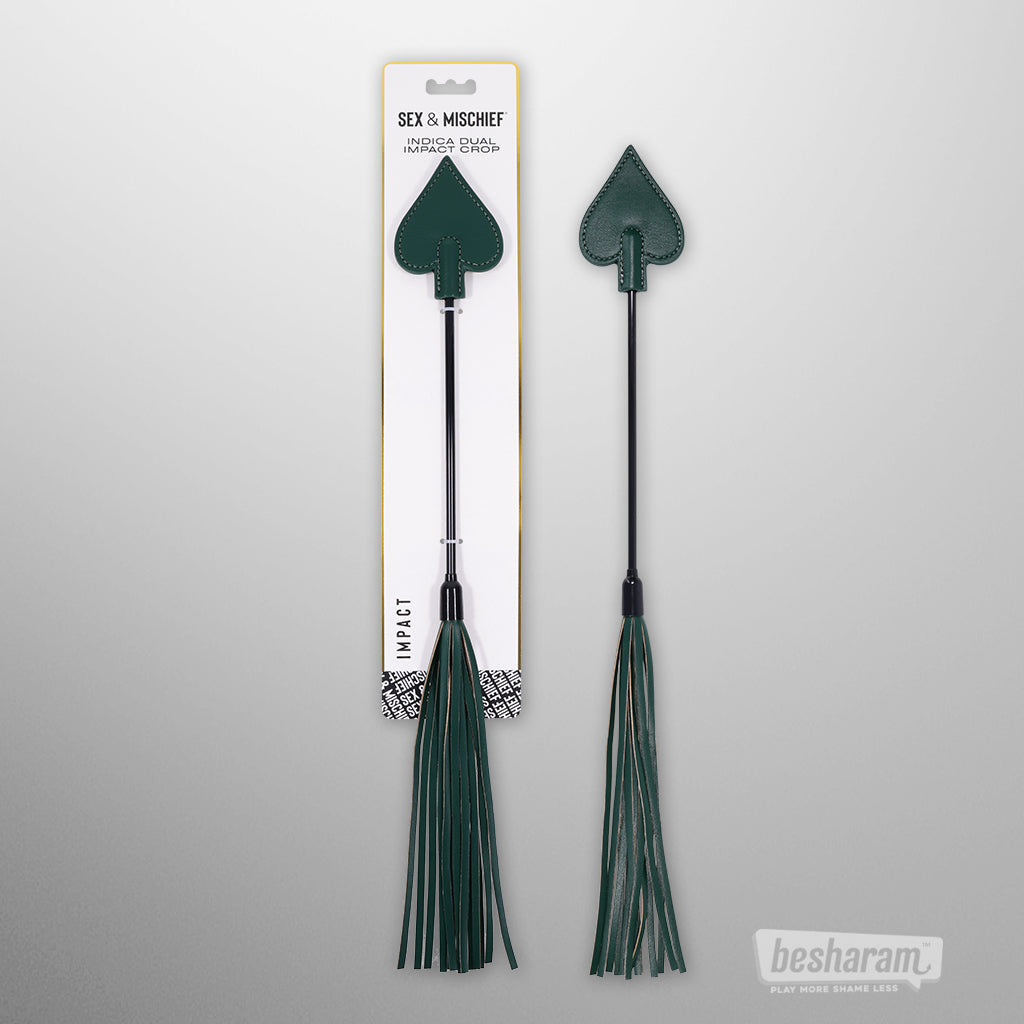 Sex & Mischief Indica dual impact crop displayed in original retail packaging