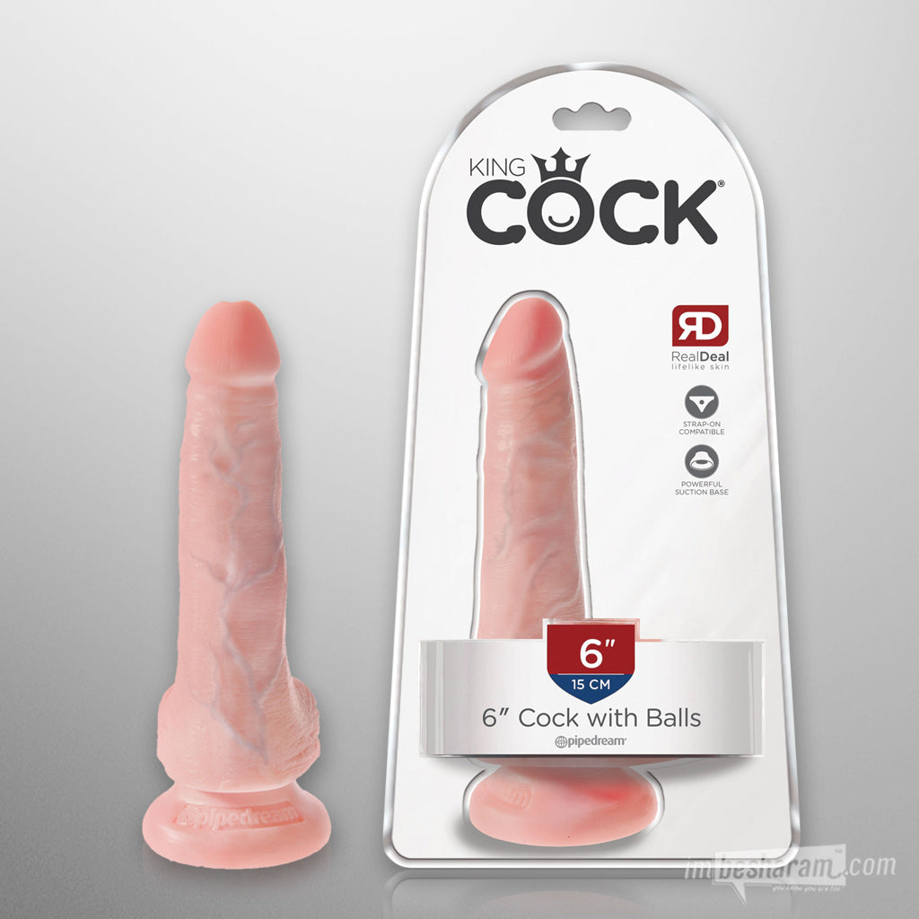 King Cock 6" Realistic Dildo with balls Beige Unboxed