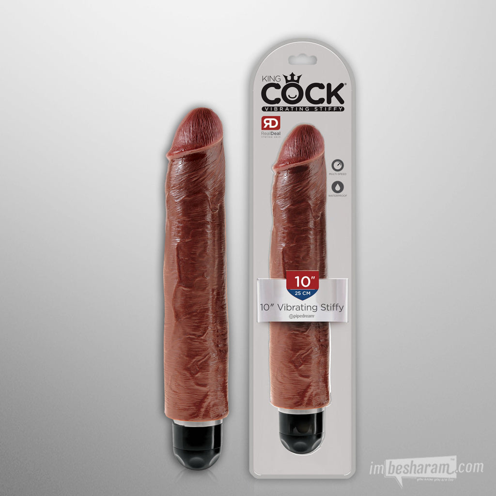 King Cock 10" Stiffy Realistic Vibrator Brown