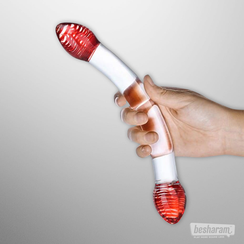 Glas Red Head Double Dildo-IMbesharam.com