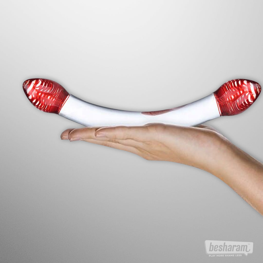 Glas Red Head Double Dildo-IMbesharam.com