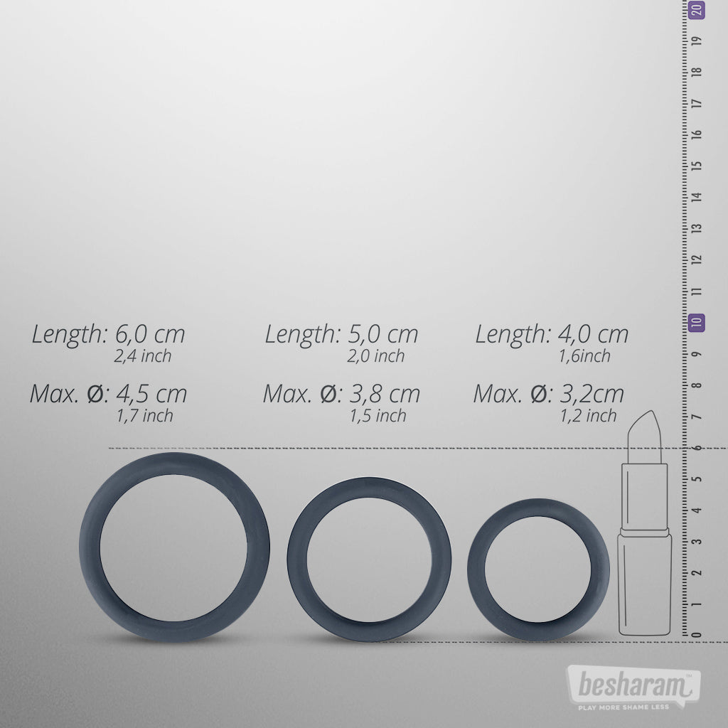 Boners 3 Flat Cock Rings Set Size Dimensions