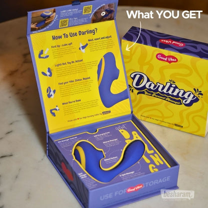 Darling Premium Dual Massager packaging opened to show product and box contents