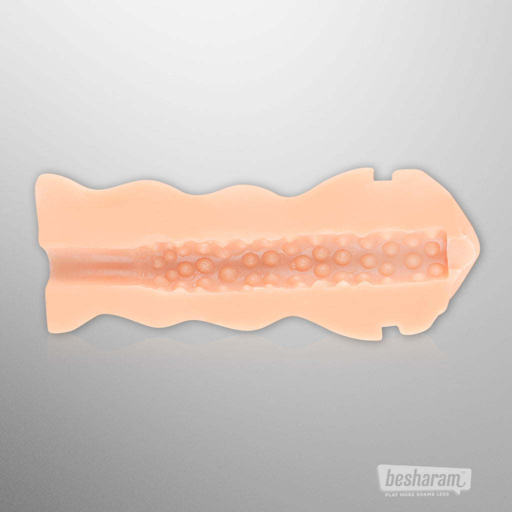 Inner canal texture of FPPR Mouth Masturbator showing detailed stimulation bumps and soft sleeve design.
