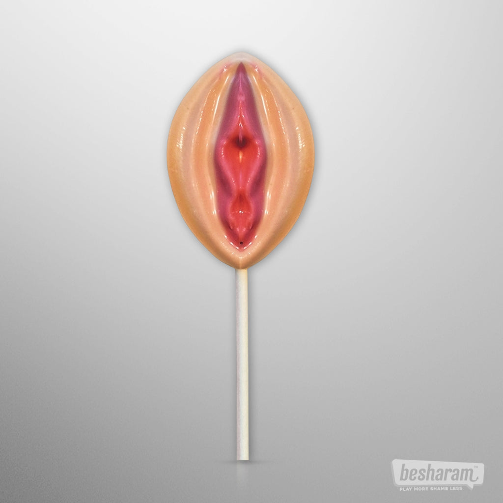 Strawberry Pussy Licker Pop candy – pink and nude colored lips shaped lollipop on stick from Hott Products, fun adult candy at IMbesharam