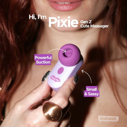 Pixie Gen Z Suction Massager shown in hand highlighting powerful suction and compact design