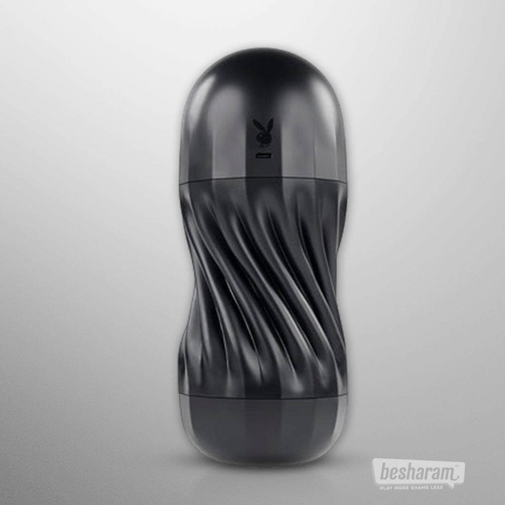 Back view of Playboy Solo Vibrating and Sucking Masturbator on a light background