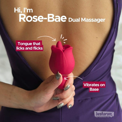 Rose-Bae Flicking Massager shown in hand highlighting flicking tongue and vibrating base