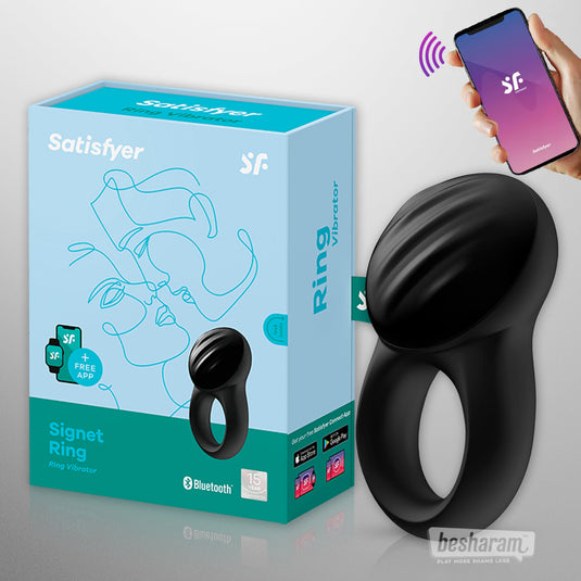 Satisfyer Signet App-Controlled Cock Ring with retail box packaging