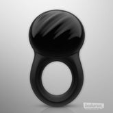 Front view of the Satisfyer Signet App-Controlled Cock Ring in black silicone
