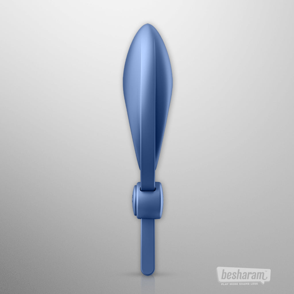 Satisfyer Sniper Adjustable Cock Ring side view in blue body-safe silicone