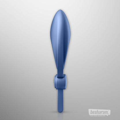 Satisfyer Sniper Adjustable Cock Ring side view in blue body-safe silicone