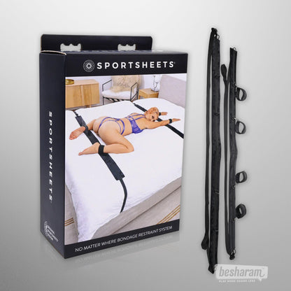 Sportsheets No Matter Where Restraint System with retail box packaging and restraint straps