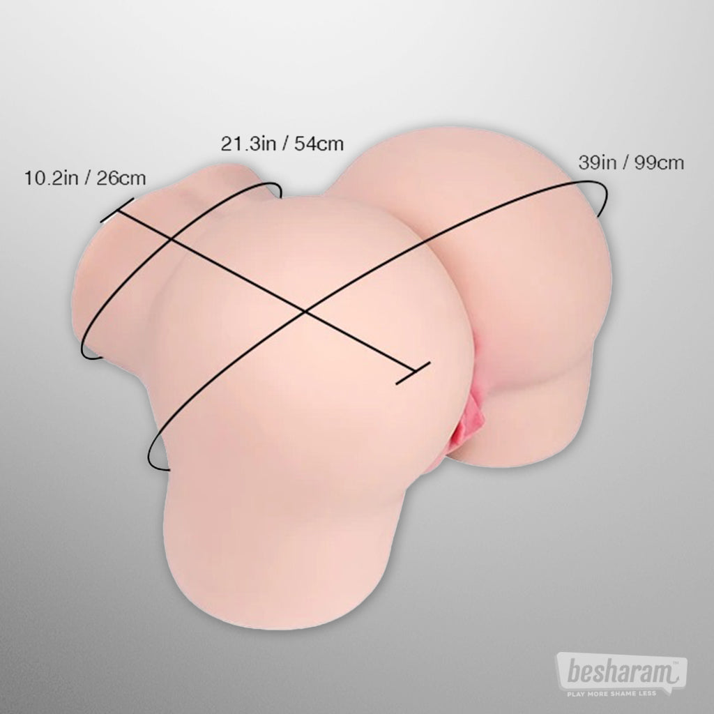 Measurement chart illustrating the dimensions of the realistic life-size butt sex doll