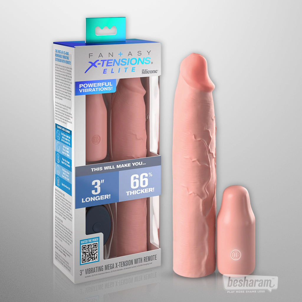 Fantasy X-tensions 3 inch vibrating penis sleeve with retail box and wireless remote control