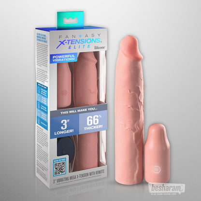 Fantasy X-tensions 3 inch vibrating penis sleeve with retail box and wireless remote control