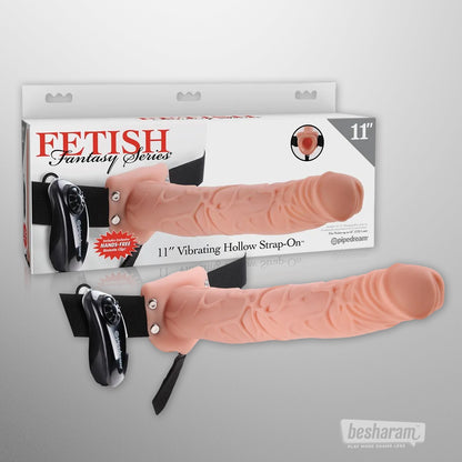Fetish Fantasy 11 inch vibrating hollow strap-on with adjustable harness and remote control, realistic design adult toy for couples