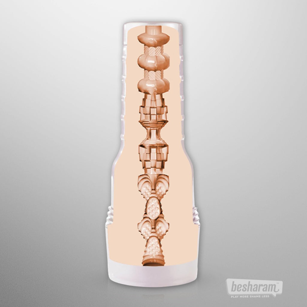 Internal texture design of Fleshlight Girls Kayley Gunner masturbator showing detailed chambers and stimulation pattern