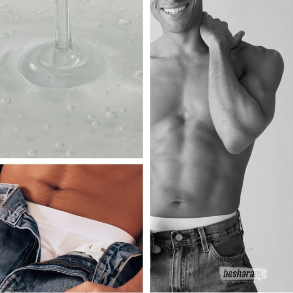 Water based prolonger gel texture close up with smooth clear consistency for enhanced glide and longer lasting intimate comfort