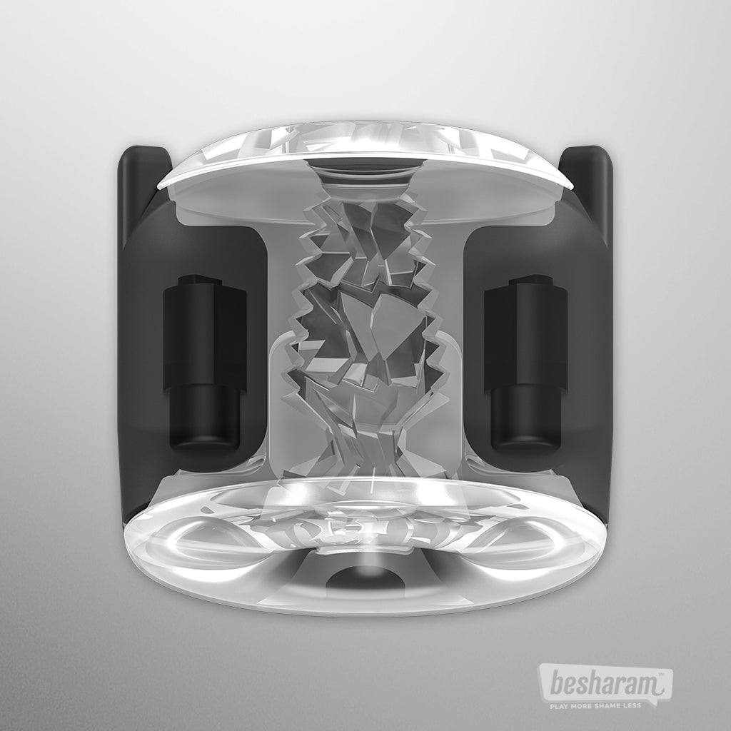 Cutaway view of the Kiiroo PowerShot showing the internal motor and sleeve structure