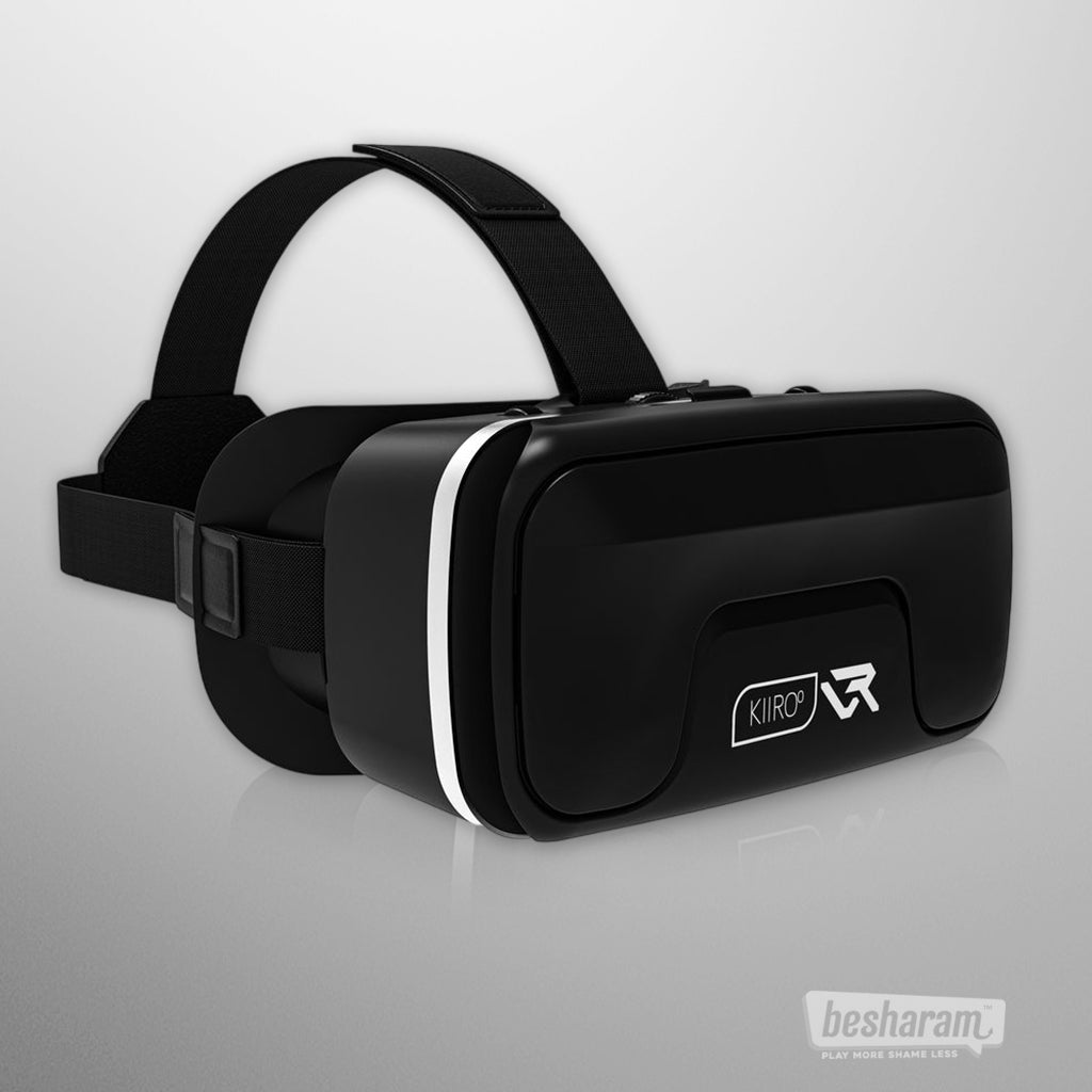 Angled front view of the Kiiroo VR headset with adjustable head straps
