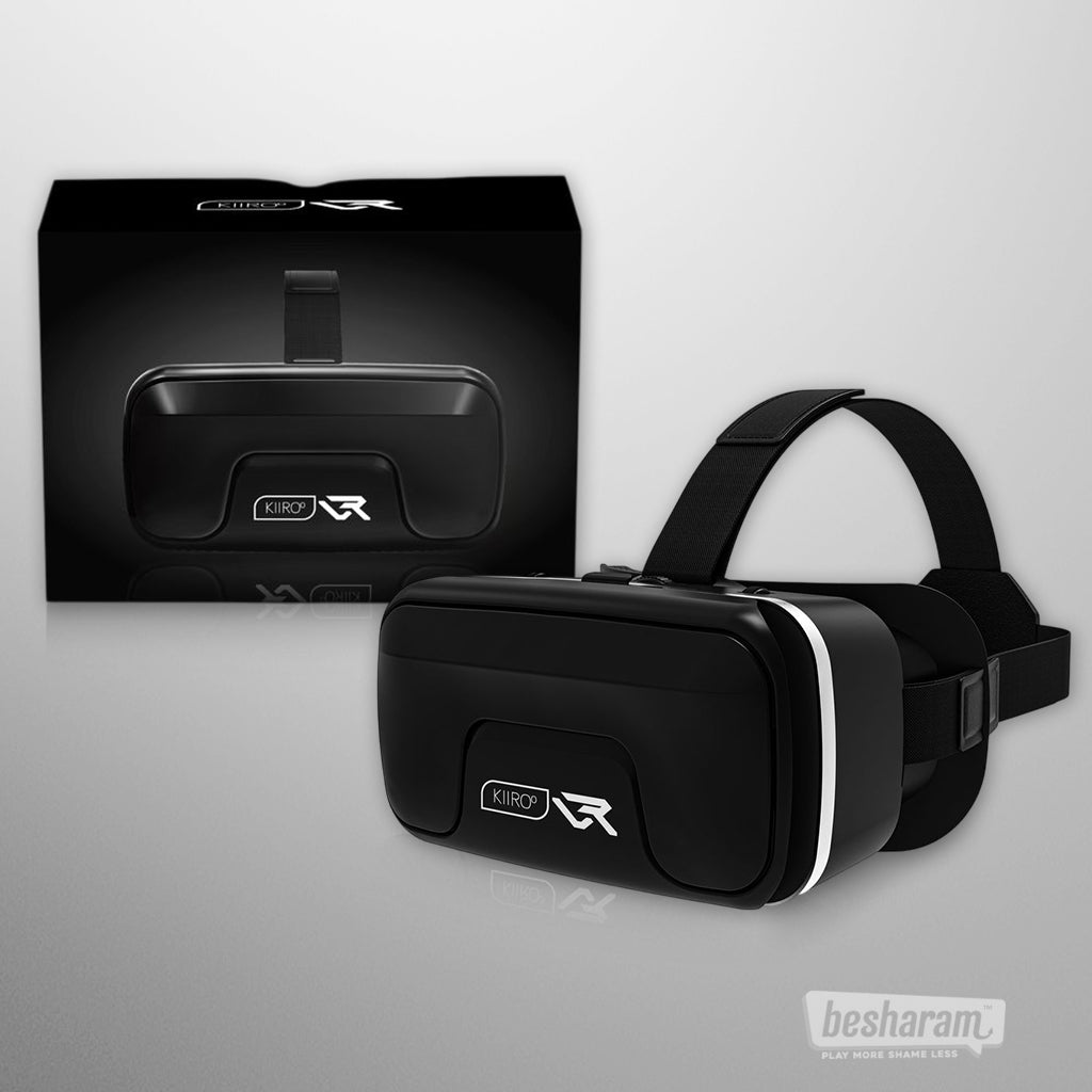 Kiiroo VR virtual reality headset displayed next to its black retail box