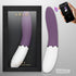 LELO Liv 3 G-spot vibrator in plum color displayed with retail box and smartphone app control, curved silicone design for targeted stimulation
