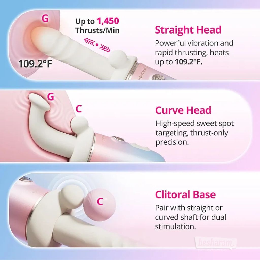 Lovense Spinel chart showing straight head, curved head, and clitoral base for multiple stimulation styles