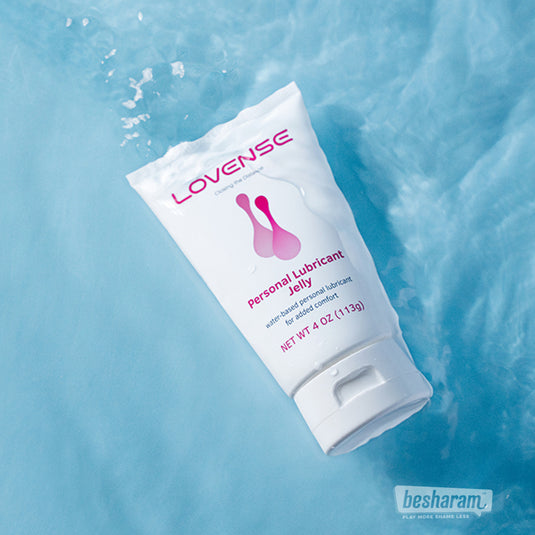 Lovense water based personal lubricant jelly tube floating on blue water