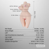 Sex doll torso size and measurement chart showing height weight and dimensions