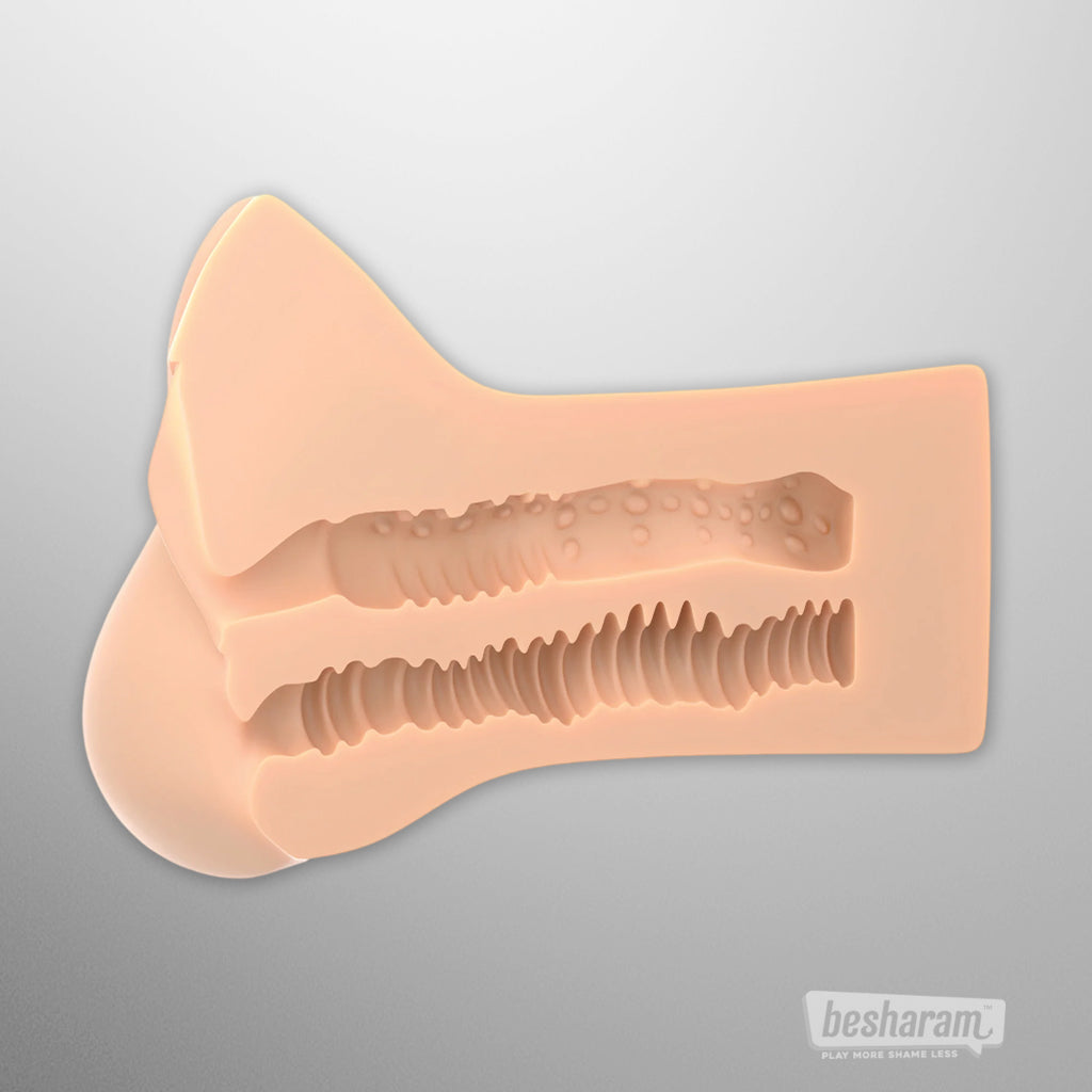 Cutaway view of PDX Plus Pick Your Pleasure XL stroker showing dual internal textures

