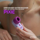 Discreet Pixie suction massager held in hand, designed to look like earbuds and suitable for private everyday use