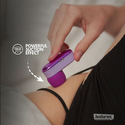 Pixie suction massager shown in use on skin demonstrating powerful suction stimulation