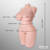 Body measurement chart showing bust, waist, hip and height dimensions of the torso doll.