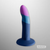 ROMP Piccolo small curved silicone pegging dildo with suction base in blue and purple