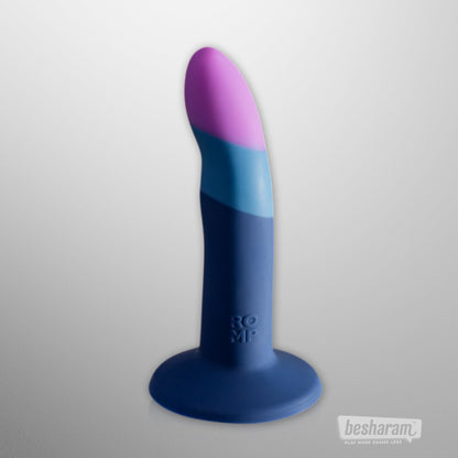 ROMP Piccolo small curved silicone pegging dildo with suction base in blue and purple