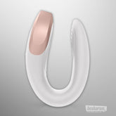 Side profile of Satisfyer Double Love app controlled couples vibrator in white and rose gold
