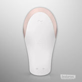 Top view of Satisfyer Double Love app controlled couples vibrator in white and rose gold
