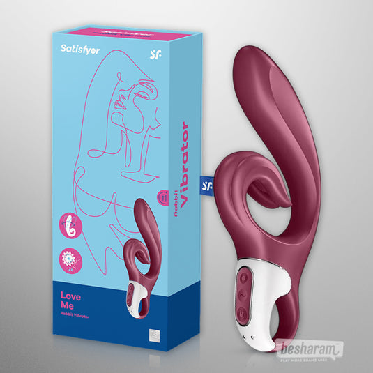 Satisfyer Love Me rabbit vibrator in red with retail box packaging
