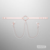 Adjustable collar with pearl chain nipple clamps by Sex & Mischief