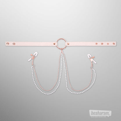 Adjustable collar with pearl chain nipple clamps by Sex &amp; Mischief