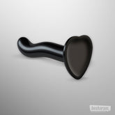 Black curved P and G spot dildo with wide suction base designed for stable positioning.